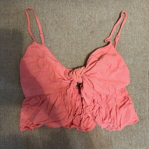 Forever 21 Coral Knot-Front Spaghetti Strap Crop Camisole